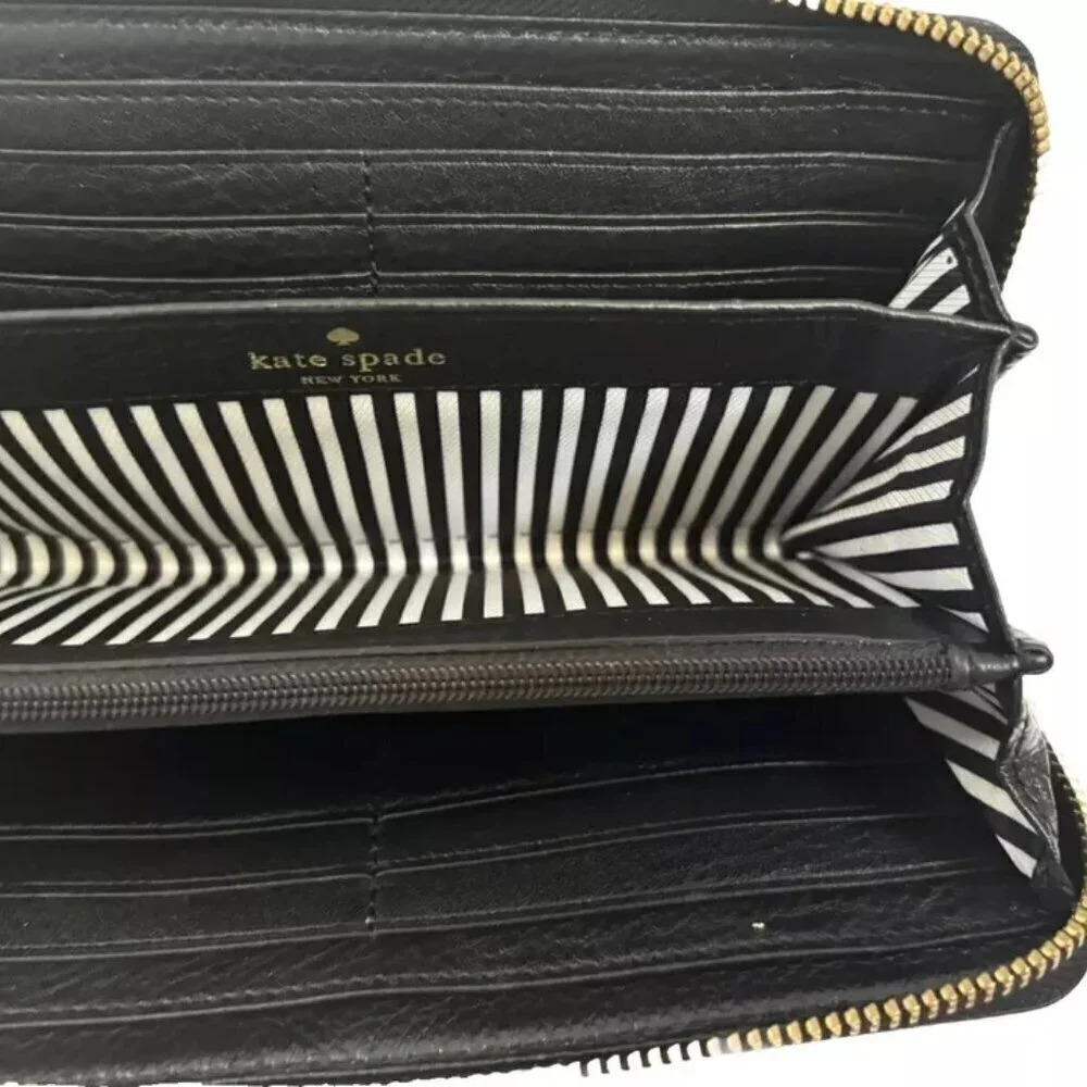 Kate Spade Leather Wallet Black Water Zip-Around Organizer Clutch